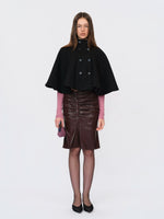 Black Wool Short Double-breasted Cape