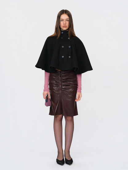 Black Wool Short Double-breasted Cape