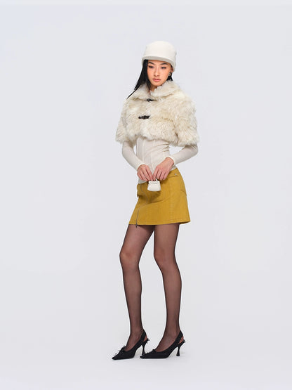 Eco-Fur Capelet Toggle Cropped Jacket