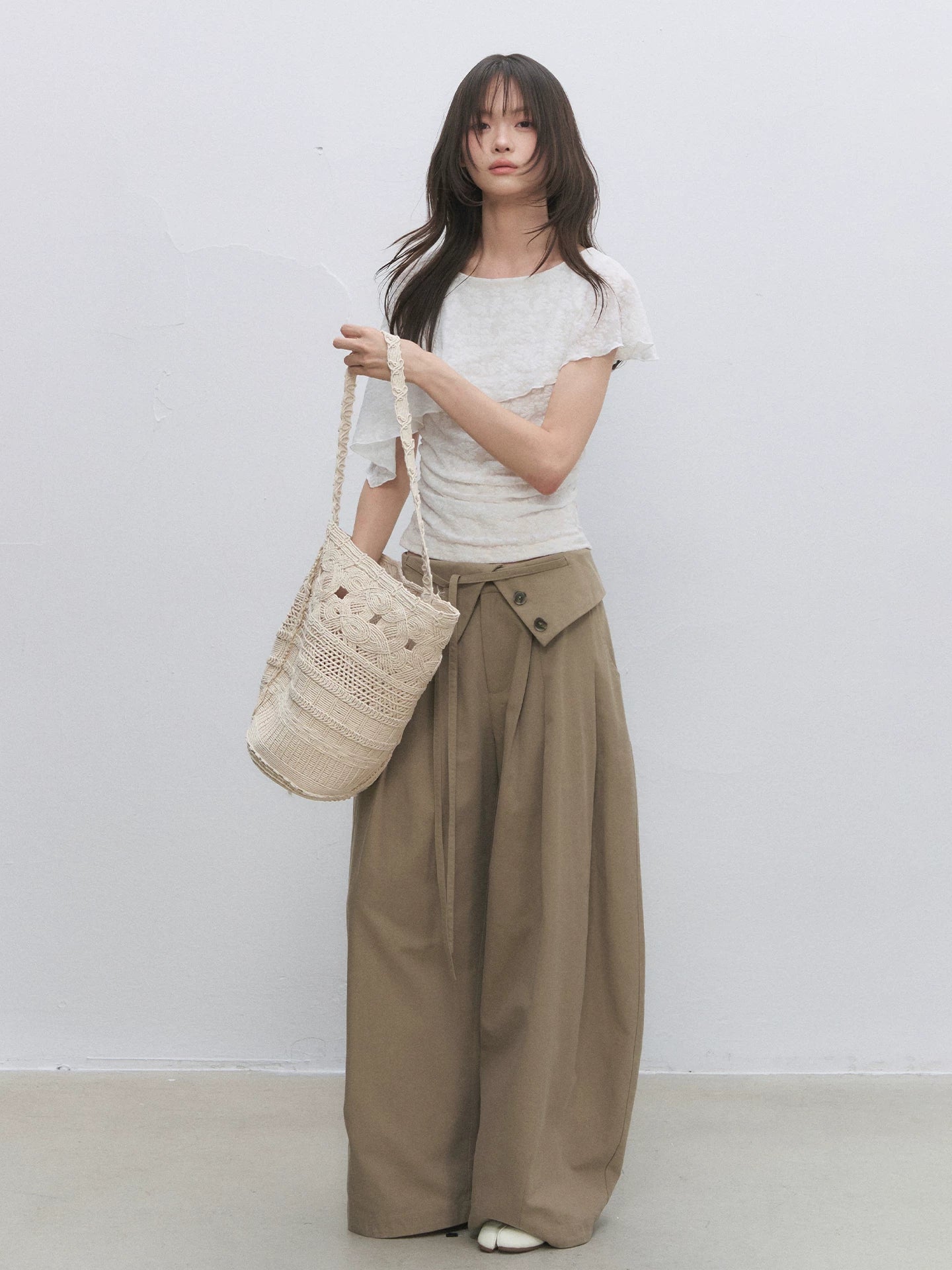 White Jacquard Cape Sleeve Top