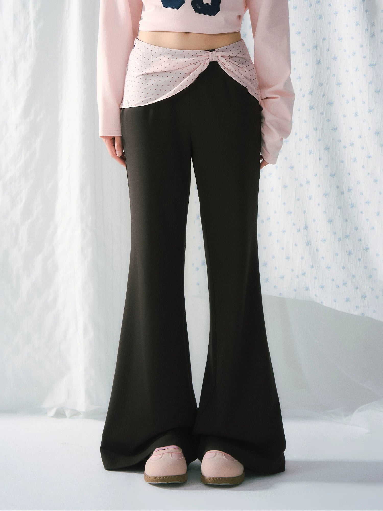 Polka Dot Faux Layered Flared Pants