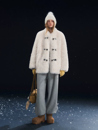 White Plush Button Coat