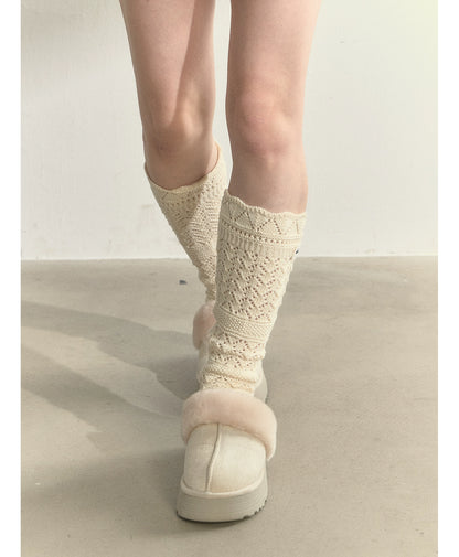 Wool Blend Crochet Mid-Calf Socks