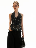 Floral Halter Tie Cami Cardigan Set