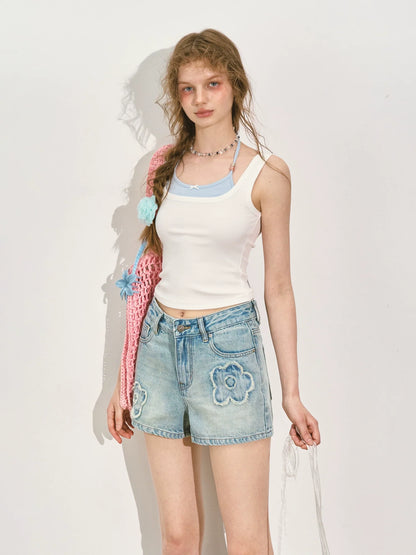 Patchwork Faux-two-piece Halter-neck Vest