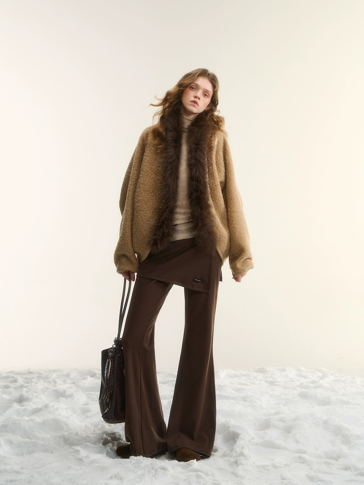 Mock Two-Piece Knit Flare Pants