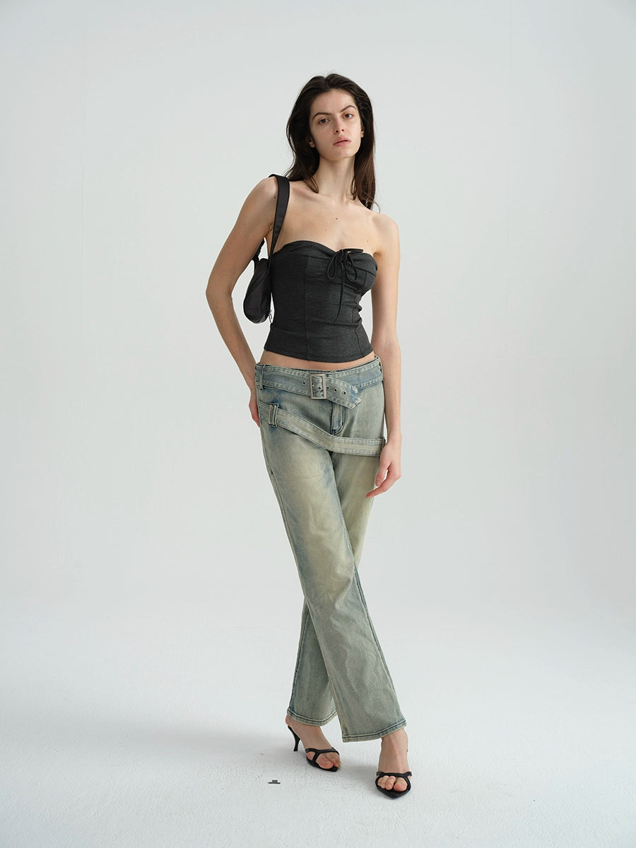 Two-Tone Tie-Strap Knit Bustier