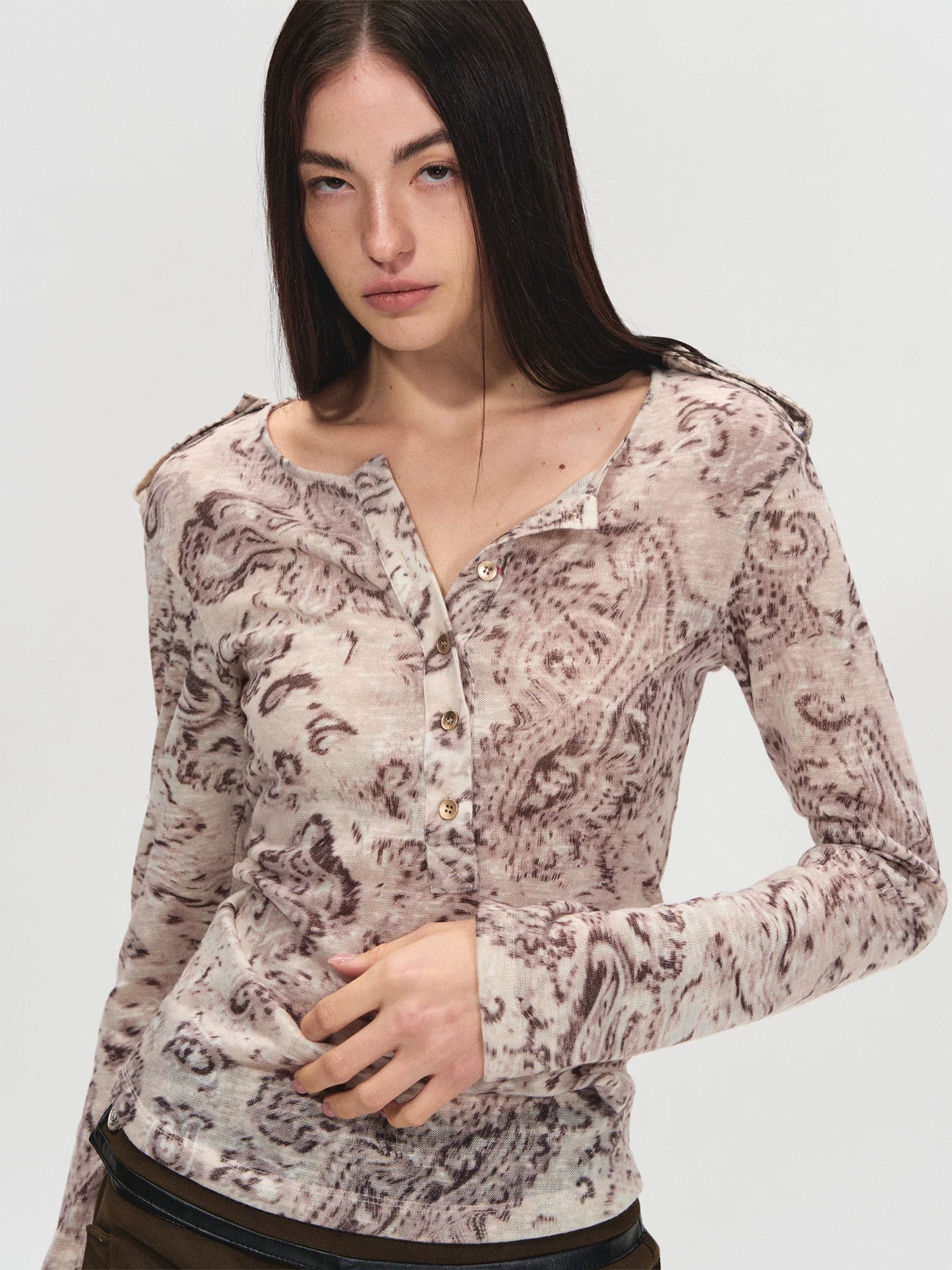 Paisley Henley Long Sleeve Tee