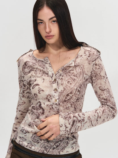 Paisley Henley Long Sleeve Tee
