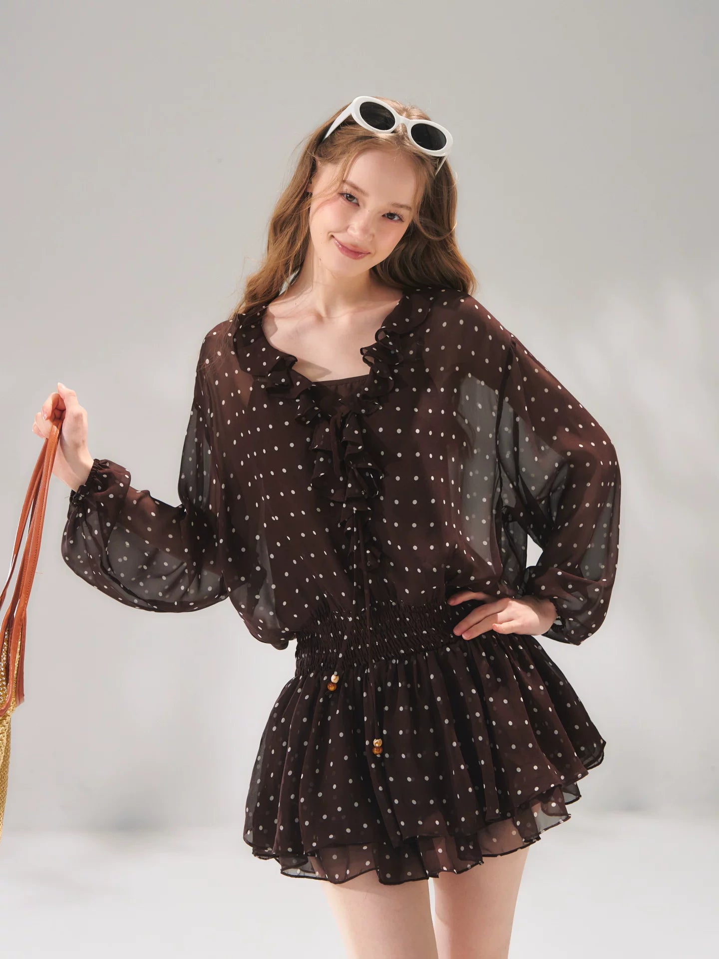 Beaded Ruffle Chiffon Dress