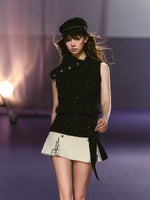 Beige Contrast Pleated Skort