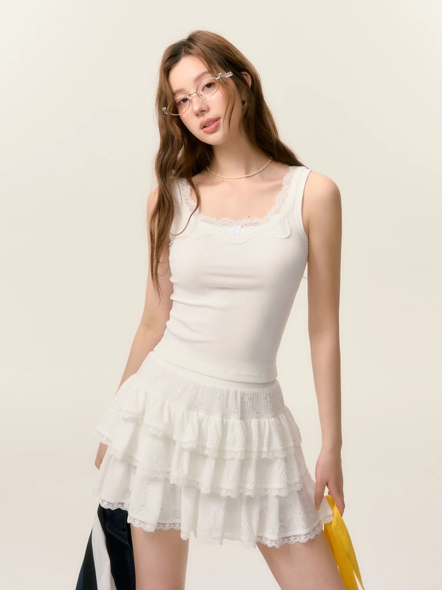 Lace Trim Butterfly Knot Back Top