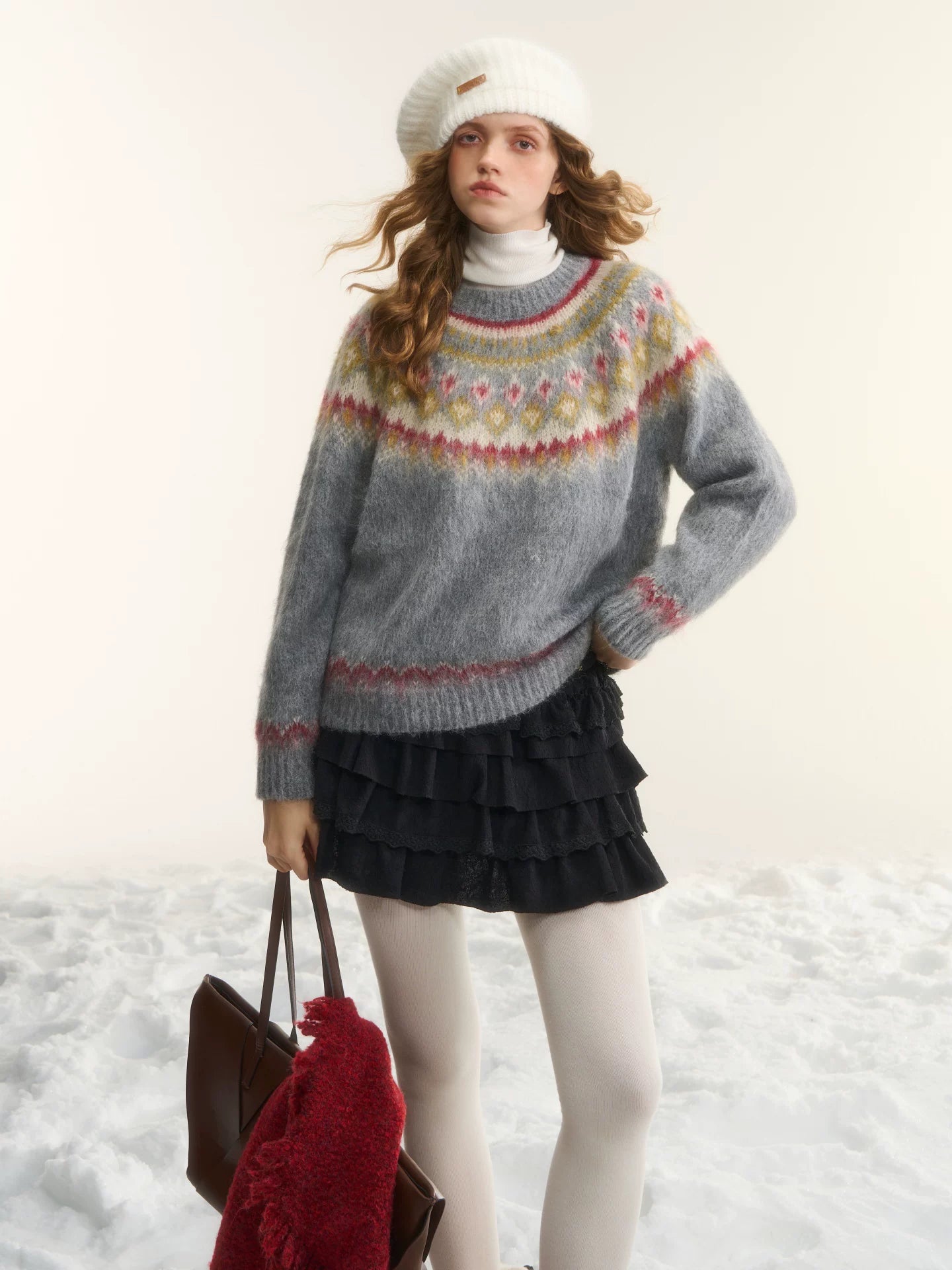 Fair Isle Jacquard Crewneck Knit Sweater