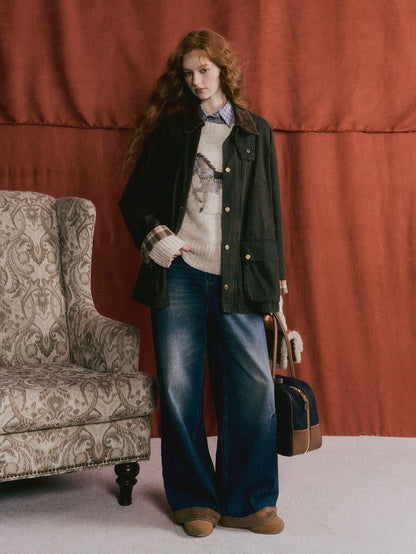 Plaid Corduroy Padded Jacket