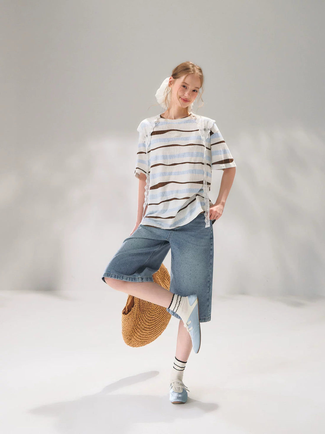 Lace Scarf Stripe T-Shirt