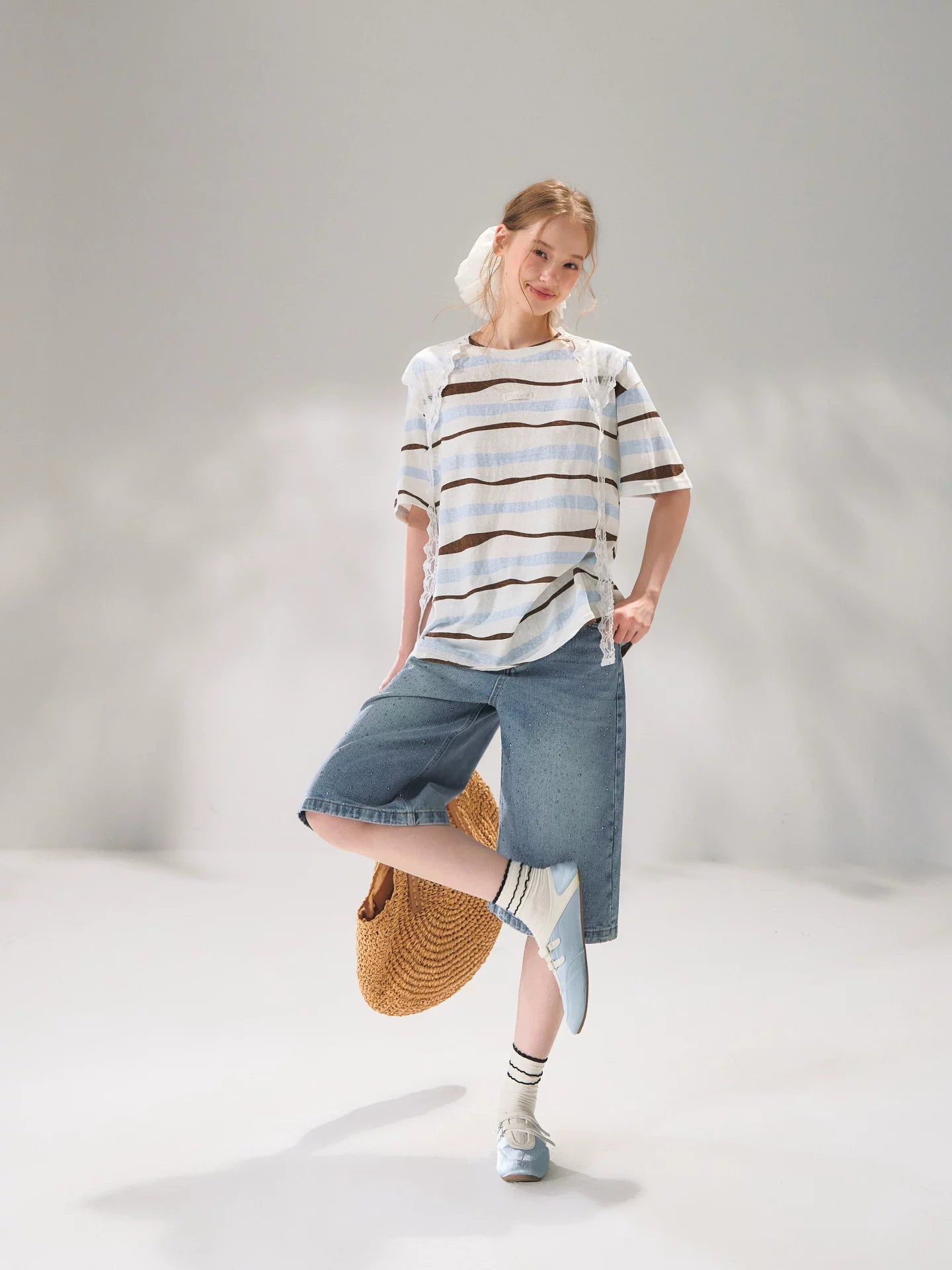 Lace Scarf Stripe T-Shirt