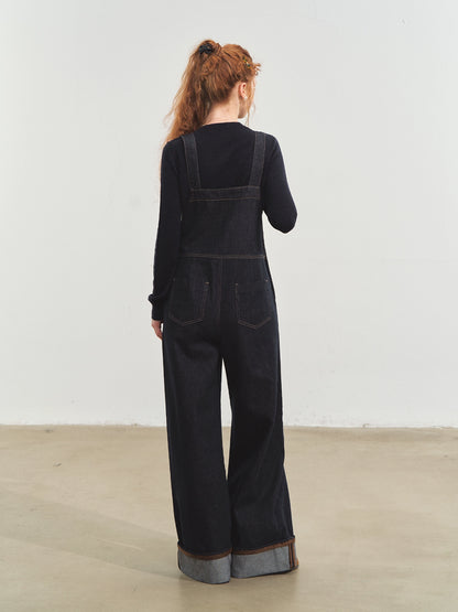Raw Denim Cuffed Overalls