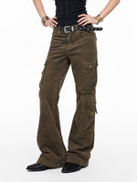 Y2K Olive Flare Cargo Pants