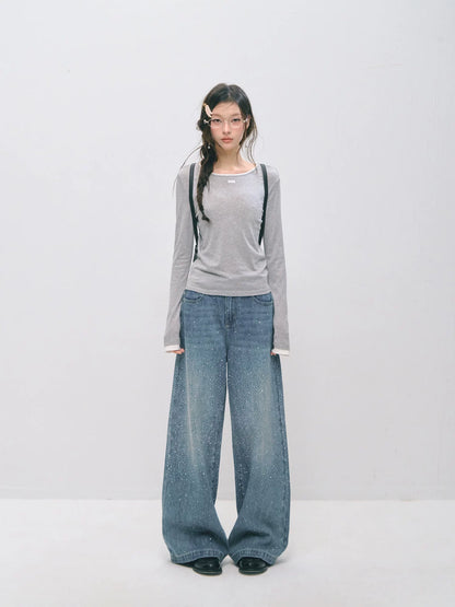 Vintage Rhinestone Straight Jeans