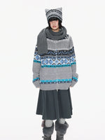 Contrast Stand Collar Knit Cardigan