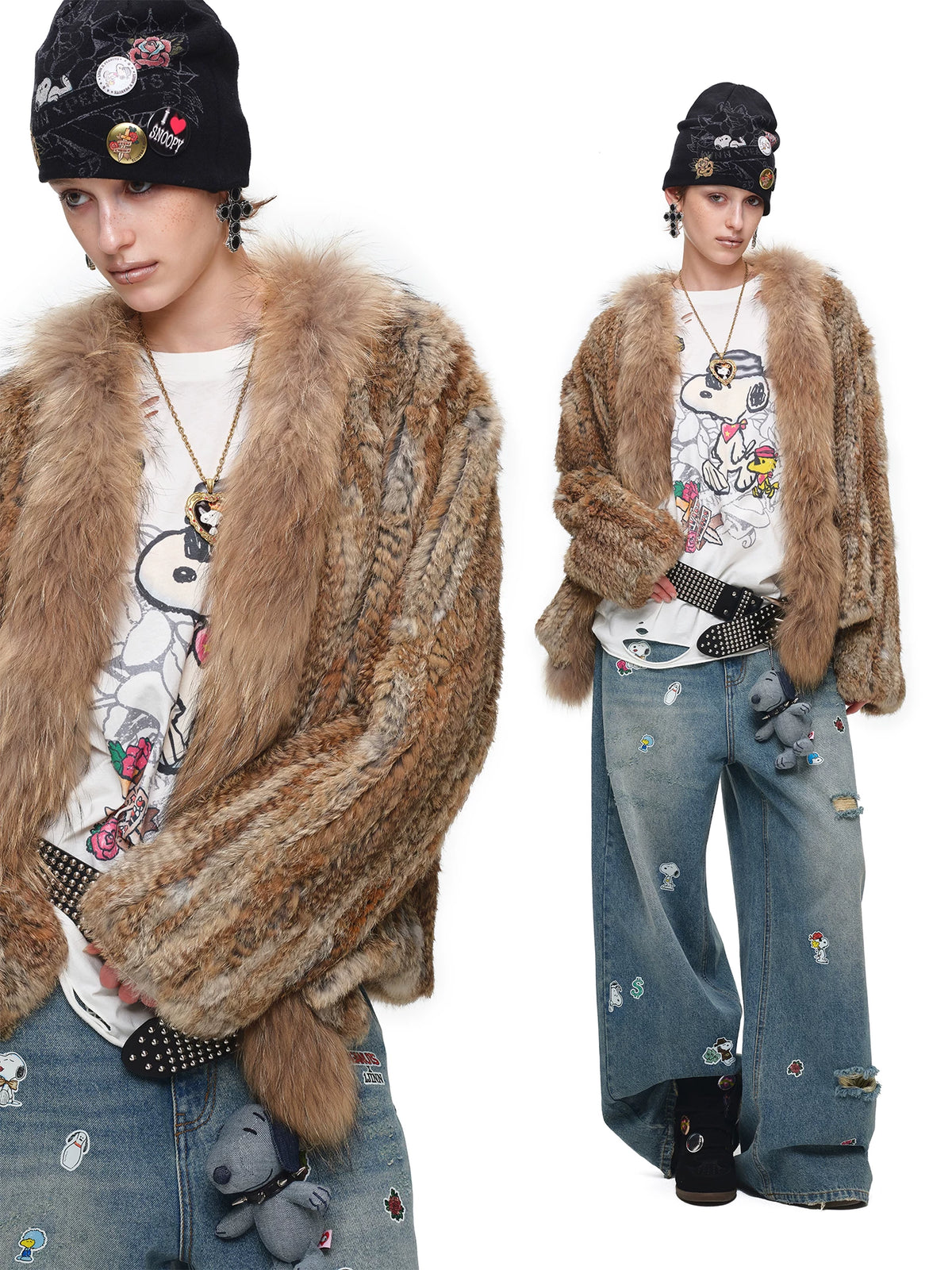 Vintage Rabbit Fur Collar Coat