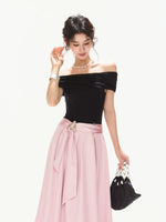 Off-Shoulder Satin Maxi Dress