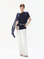 Navy Asymmetric Cape Dress