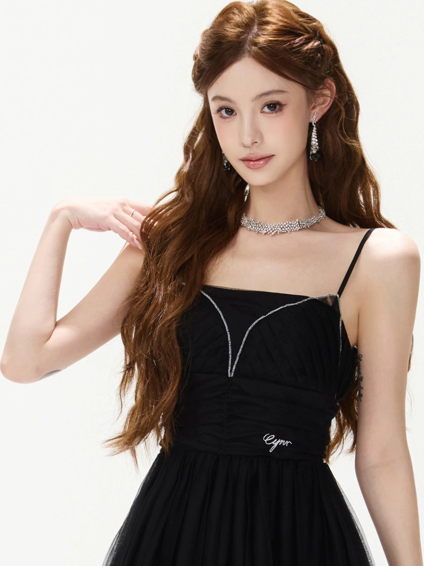 Black Ruched Mesh Mini Dress