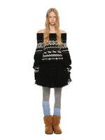 Vintage Jacquard Off-Shoulder Fair Isle Sweater