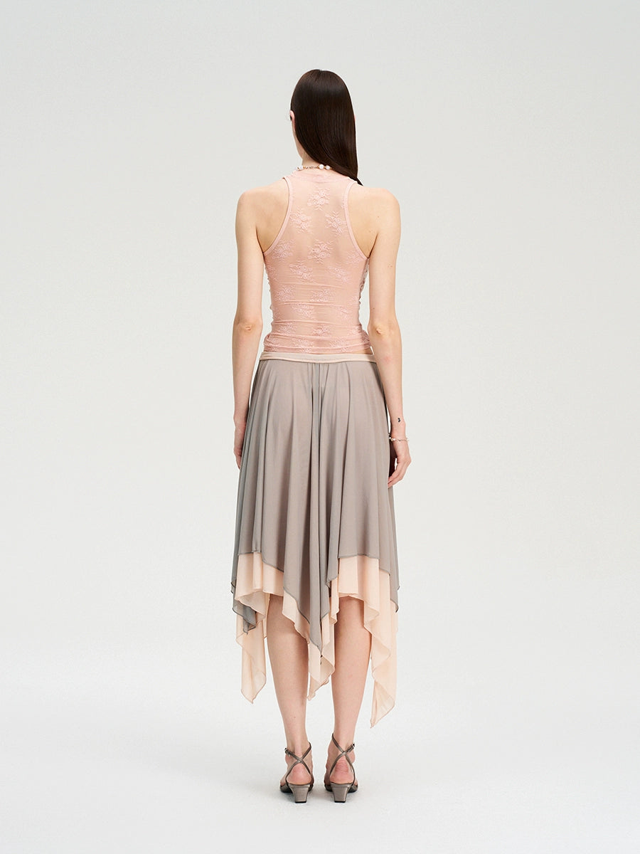 Lace Panel Twist Knit Tank