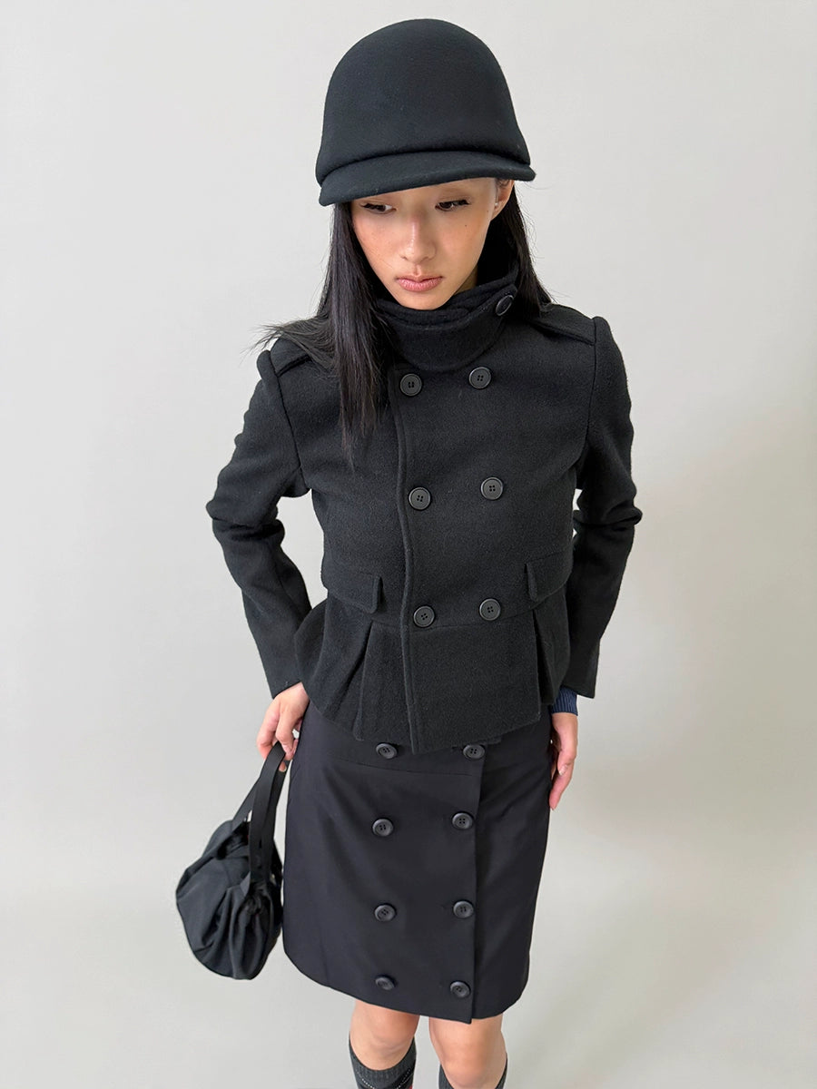 Wool-Blend Buttoned Structured Short Jacket