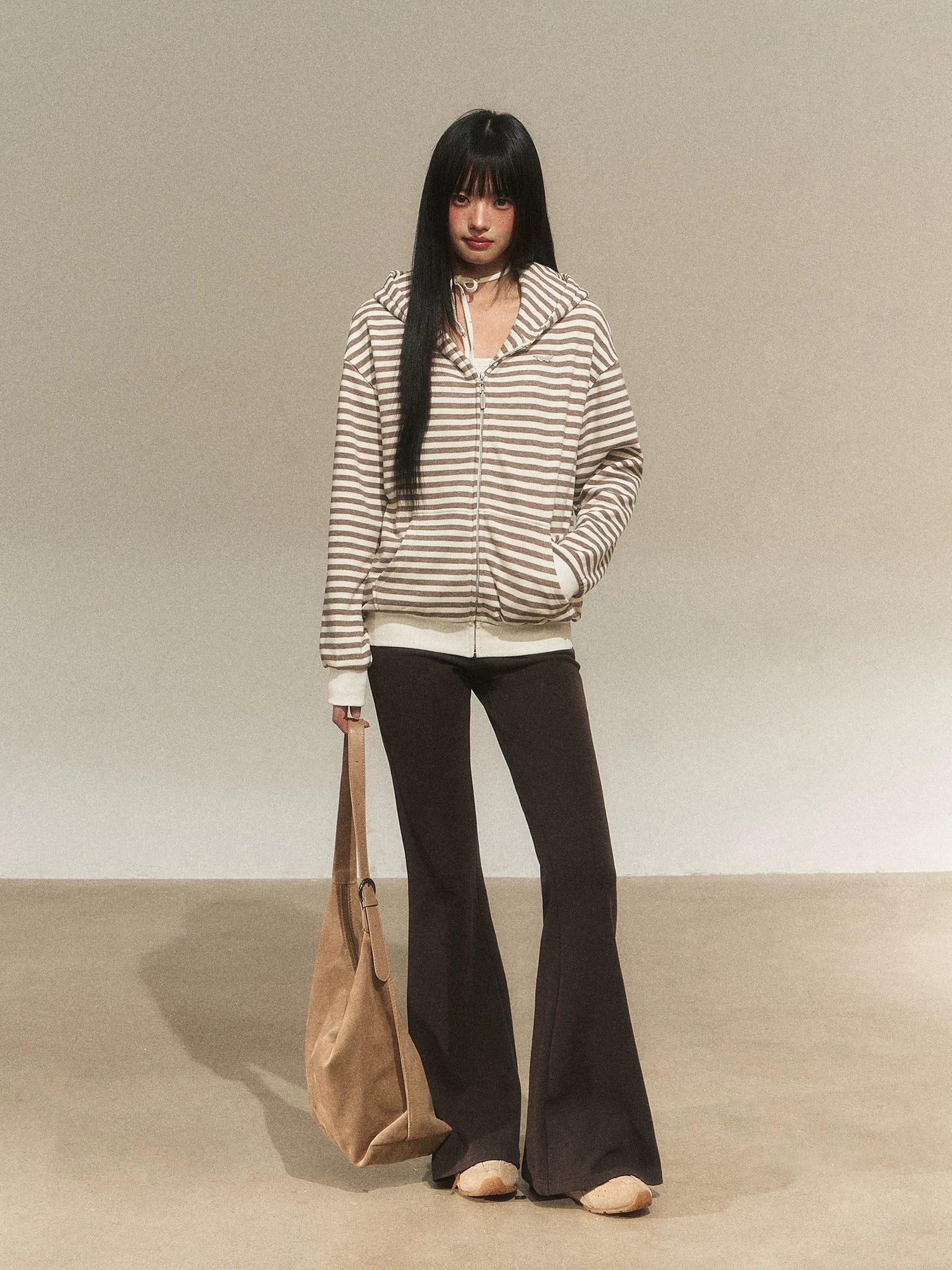 Cat Ear Stripe Zip Hoodie