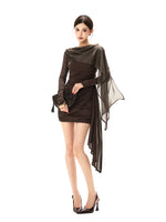 Sheer Draped Bodycon Mini Dress