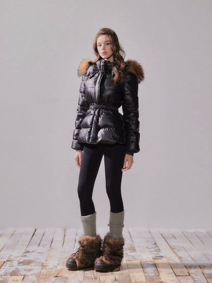 Fox Fur Large Collar Hooded Short Down Jacket