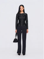 Ruched Burnout Slim Cropped Faux-Leather Jacket