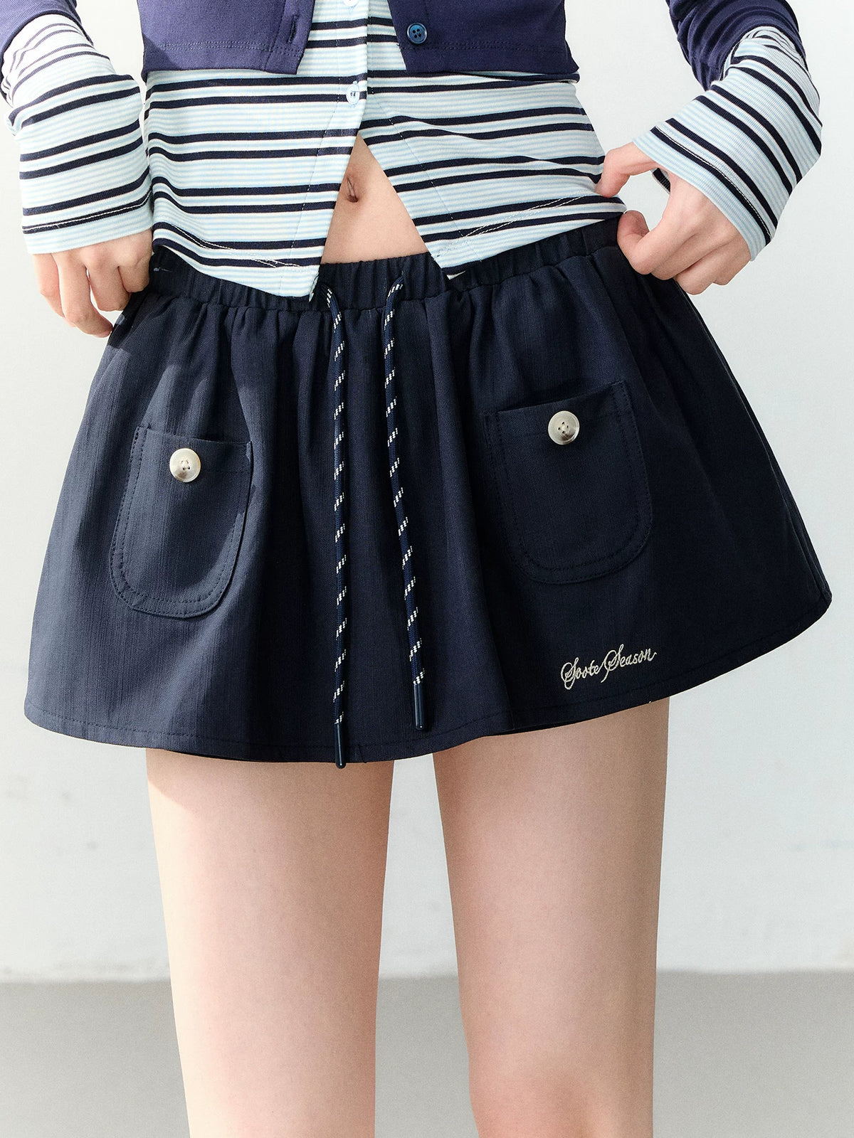 Navy Blue Pocket Drawstring Skort