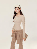 Embroidery Hollow Cross Long Sleeve Top