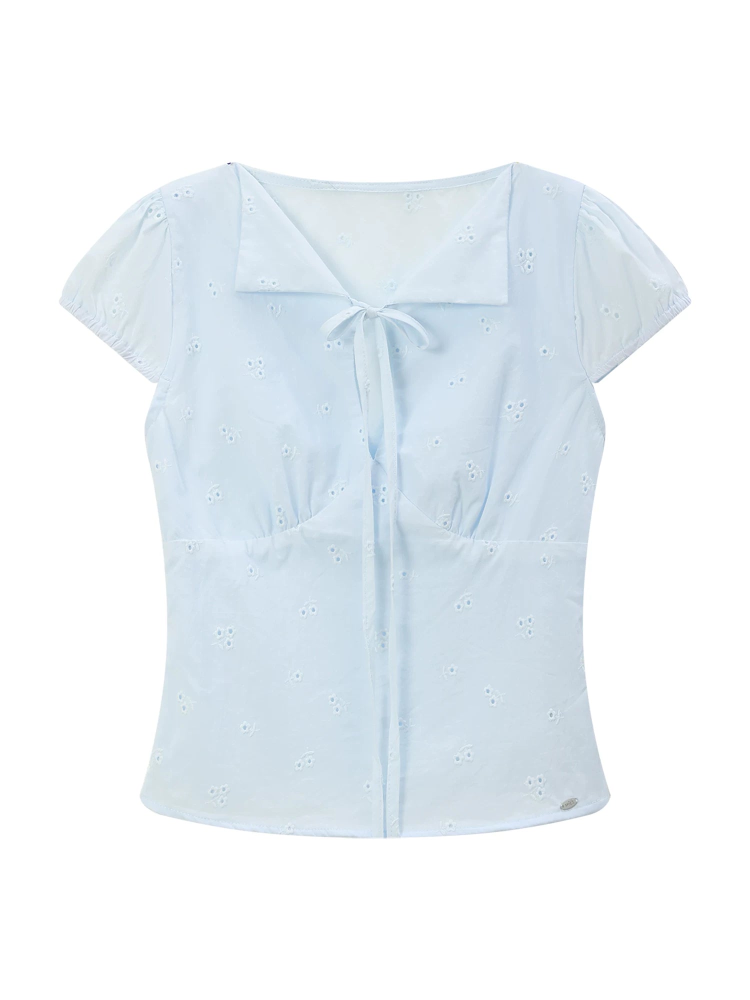 Light Blue Tie Bubble Sleeve Blouse