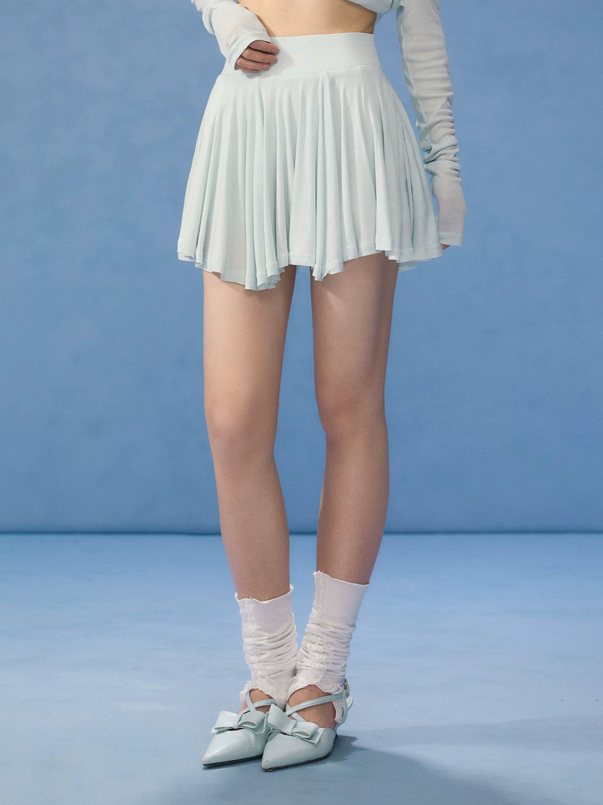 Blue Pleated Mini Skirt