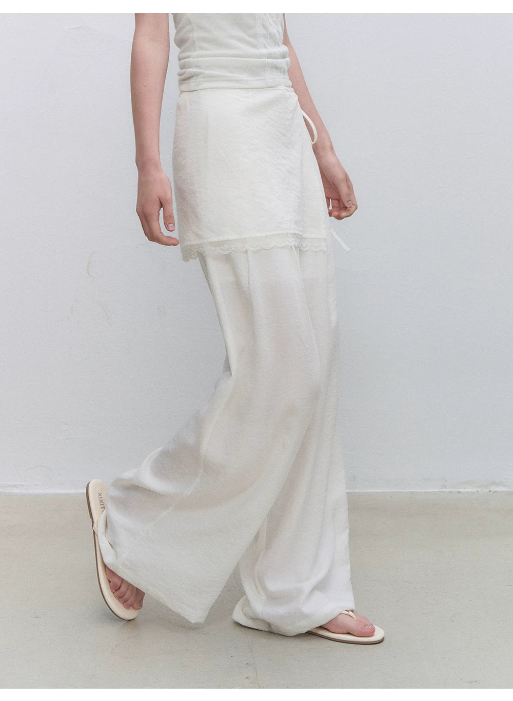 White Lace Overlay Wide Pants