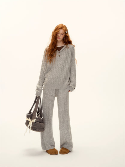 Wool Blend Cable Knit Hoodie and Pants Set