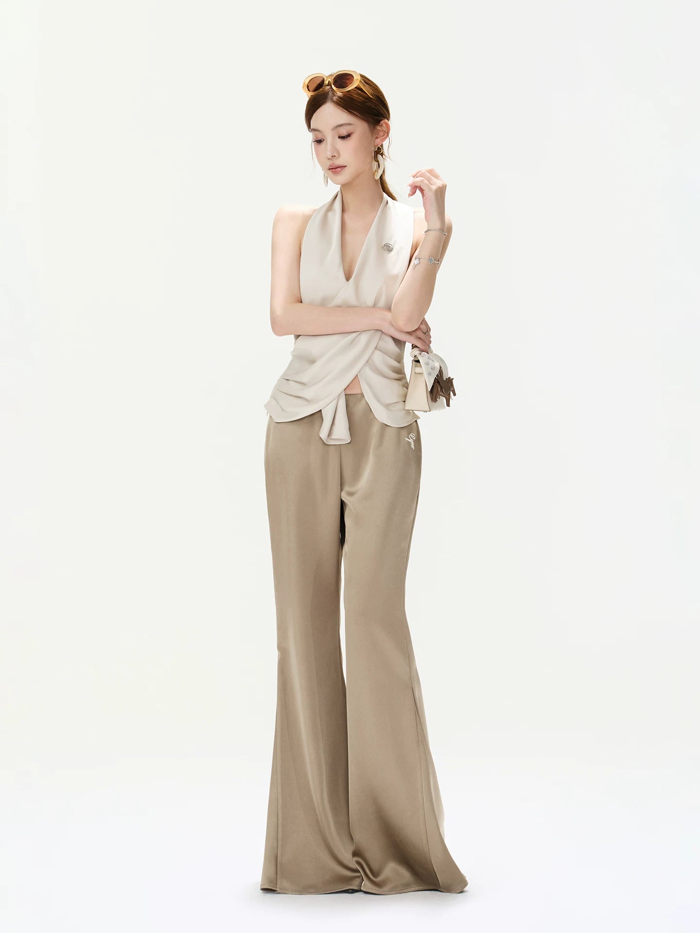 Draped Satin Flared Pants