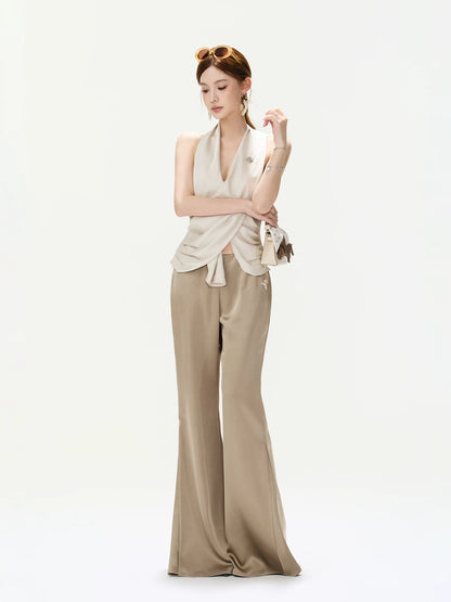 Draped Satin Flared Pants