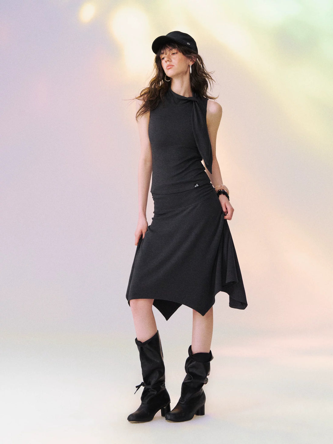 Draped Tie Top Skirt Set