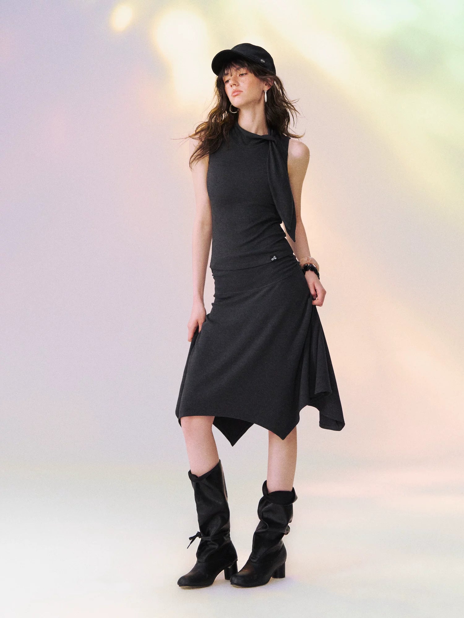 Draped Tie Top Skirt Set