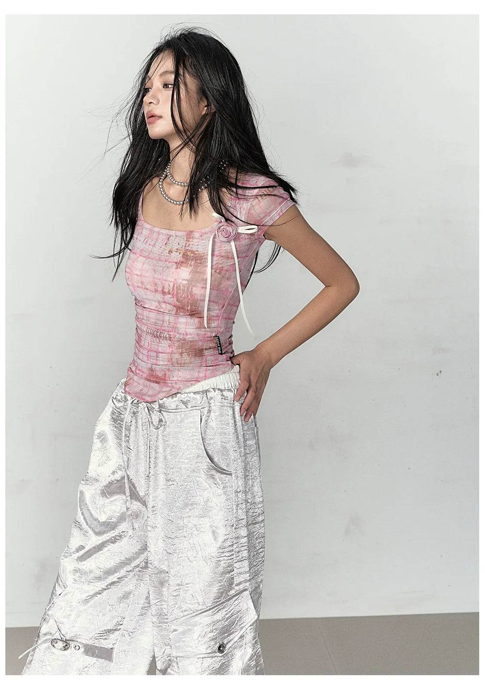 Pink &amp; Yellow &amp; Black Fitted Plaid Square Neck Top