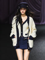 Contrast-Trim Knit Cardigan & Vest Set