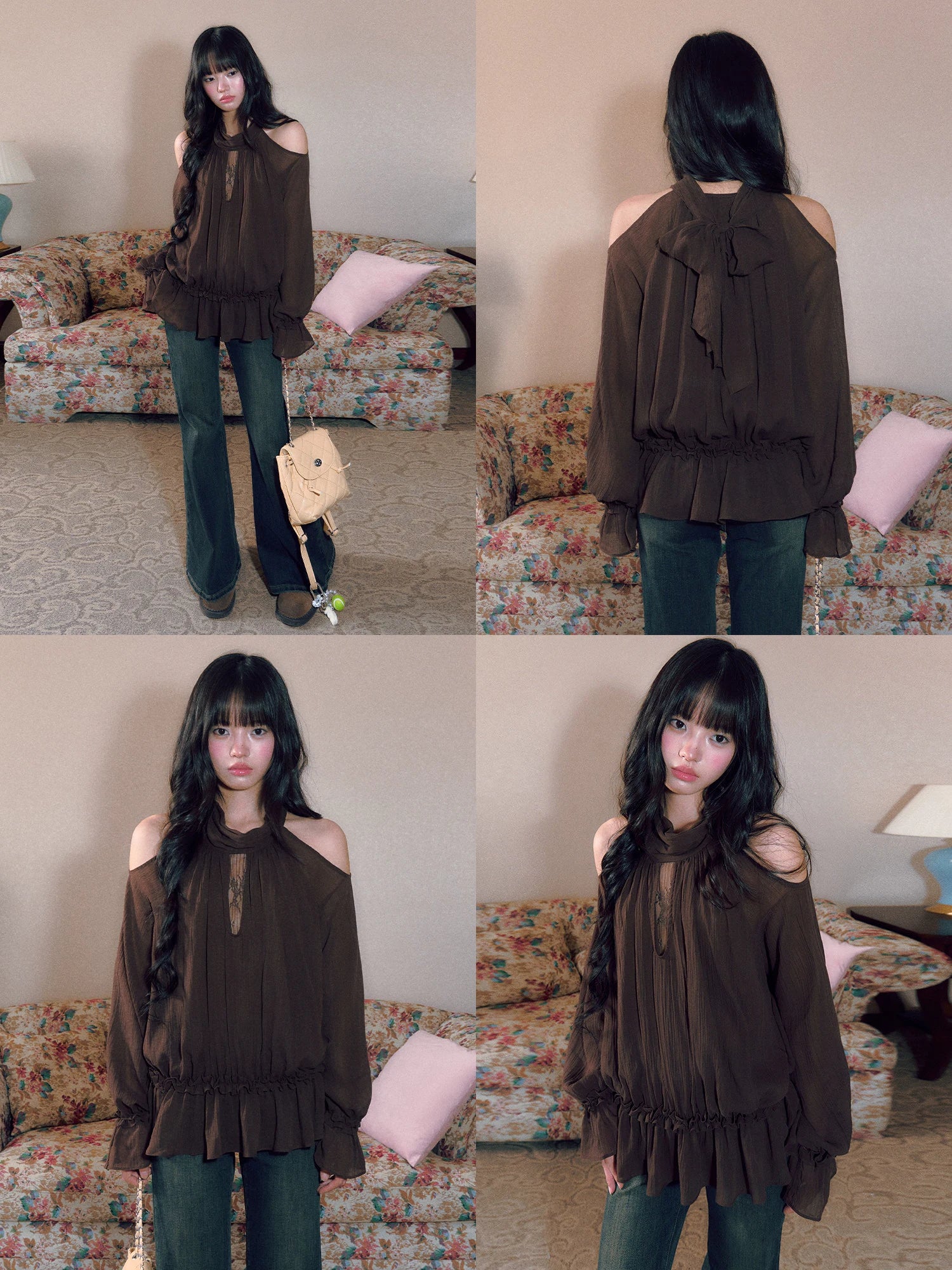 Halter Ruffle Chiffon Blouse