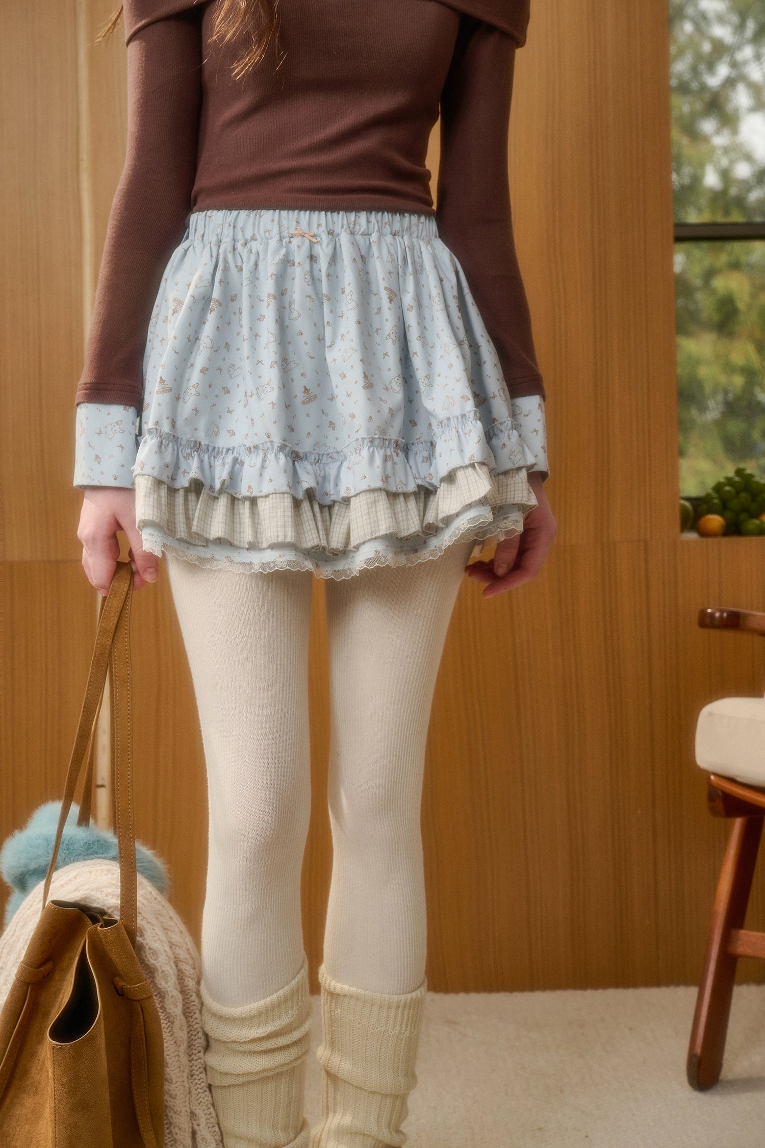 Rabbit Print Knit Two-Piece Set