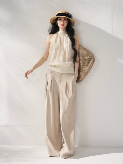 Khaki High Waist Wide Pants
